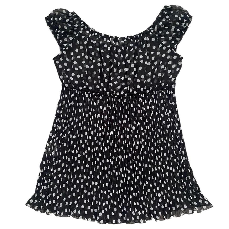 Lest Rose Sheer Polka Dot Pleated Milkmaid Top