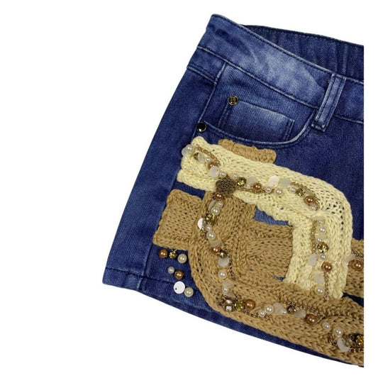 An to You Embellished Low Rise Denim Miniskirt