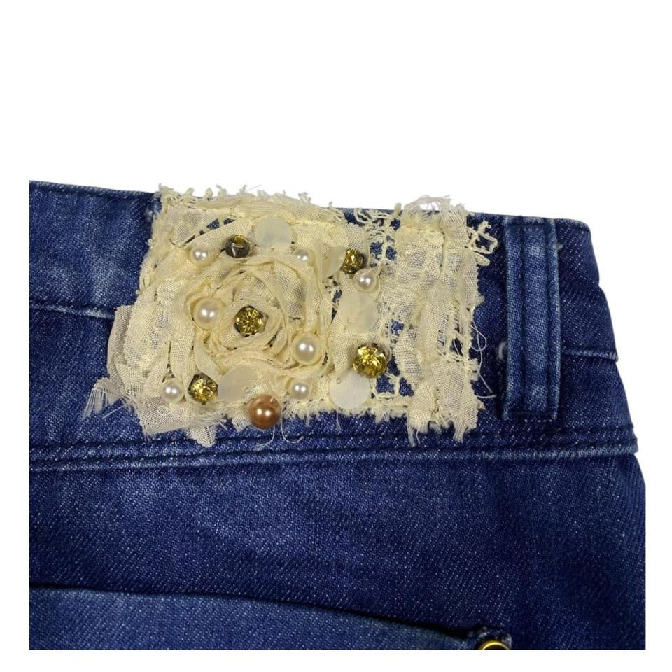 An to You Embellished Low Rise Denim Miniskirt