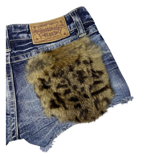 Original Jeans Leopard Fur Pocket Low Rise Denim Shorts