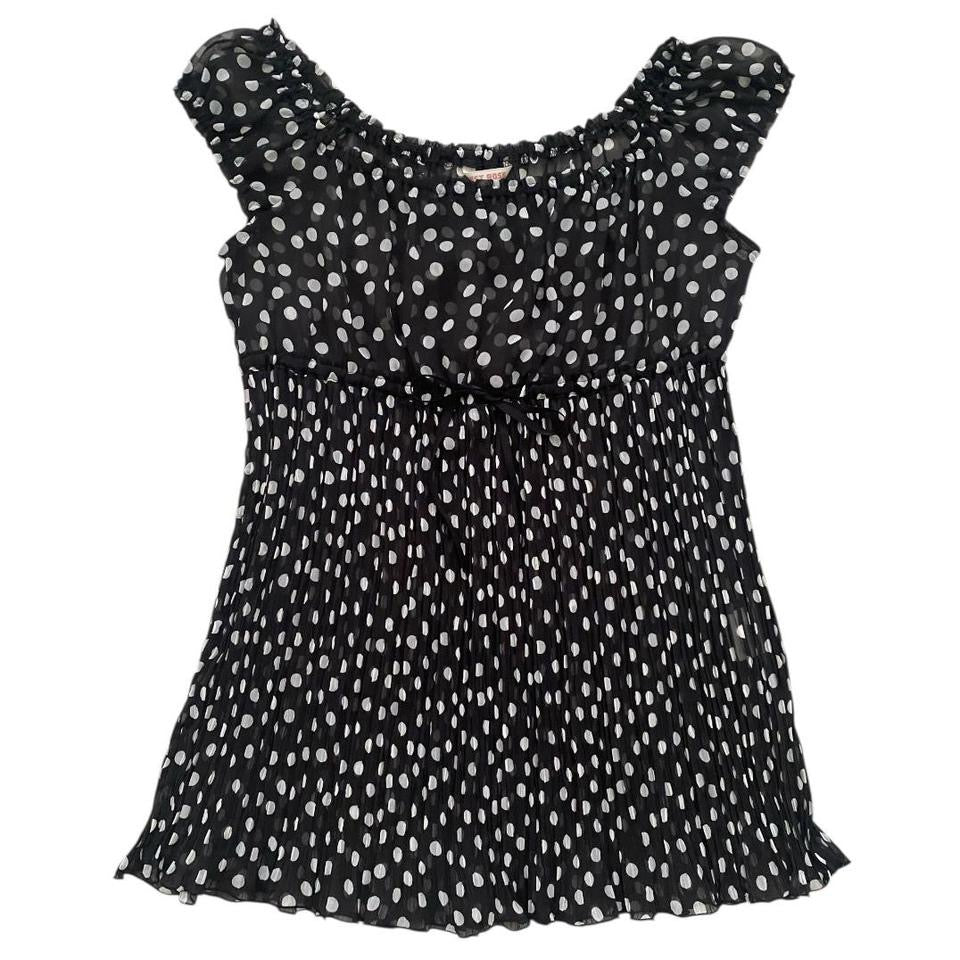 Lest Rose Sheer Polka Dot Pleated Milkmaid Top