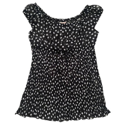Lest Rose Sheer Polka Dot Pleated Milkmaid Top