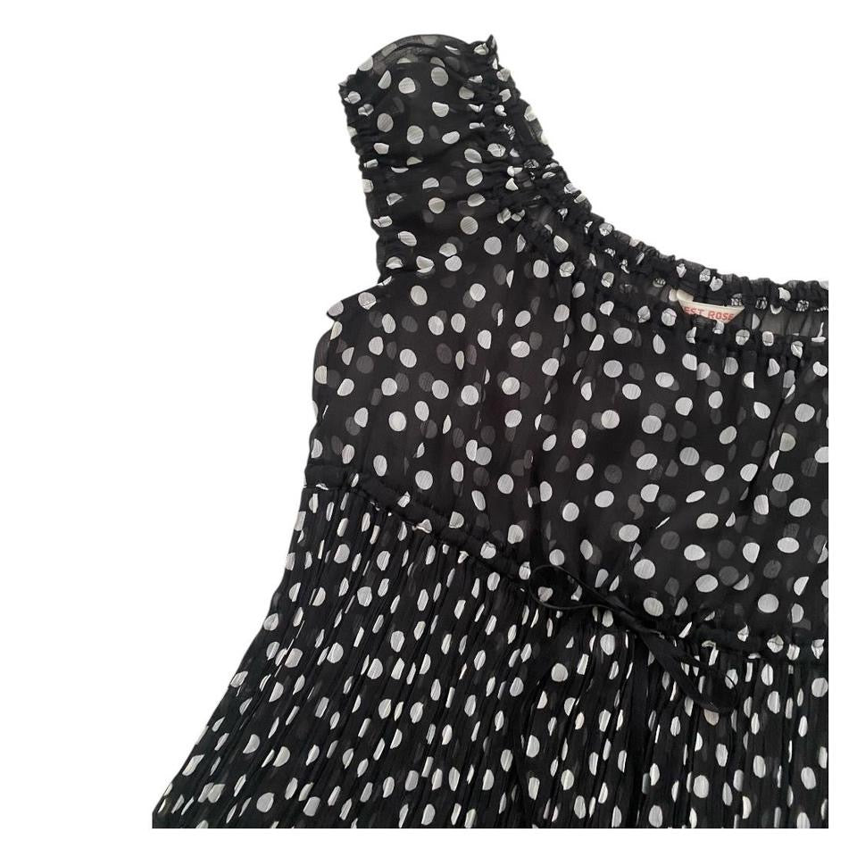 Lest Rose Sheer Polka Dot Pleated Milkmaid Top