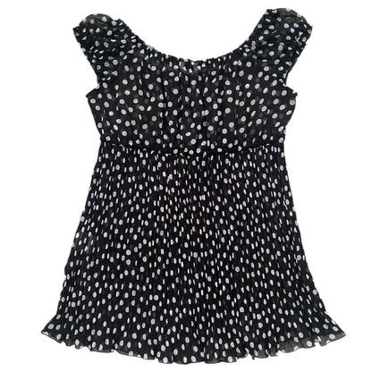 Lest Rose Sheer Polka Dot Pleated Milkmaid Top