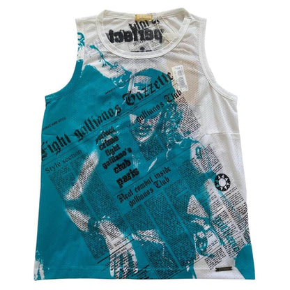 John Galliano Sporty Mesh Gazette Newspaper Top