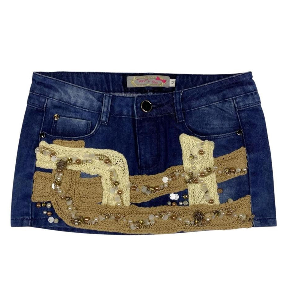An to You Embellished Low Rise Denim Miniskirt