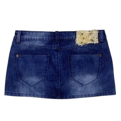 An to You Embellished Low Rise Denim Miniskirt