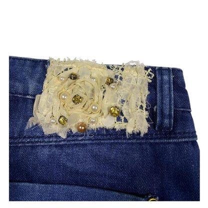 An to You Embellished Low Rise Denim Miniskirt
