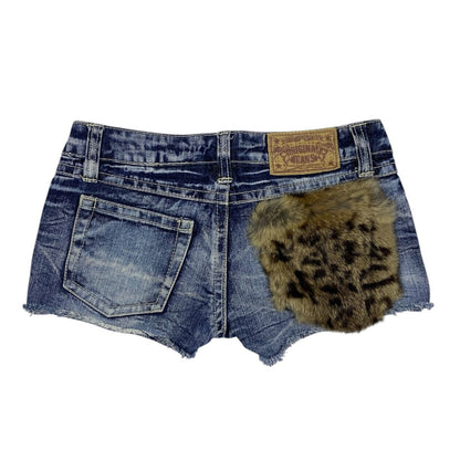 Original Jeans Leopard Fur Pocket Low Rise Denim Shorts