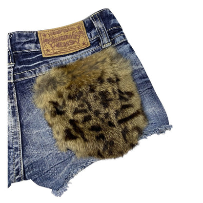 Original Jeans Leopard Fur Pocket Low Rise Denim Shorts