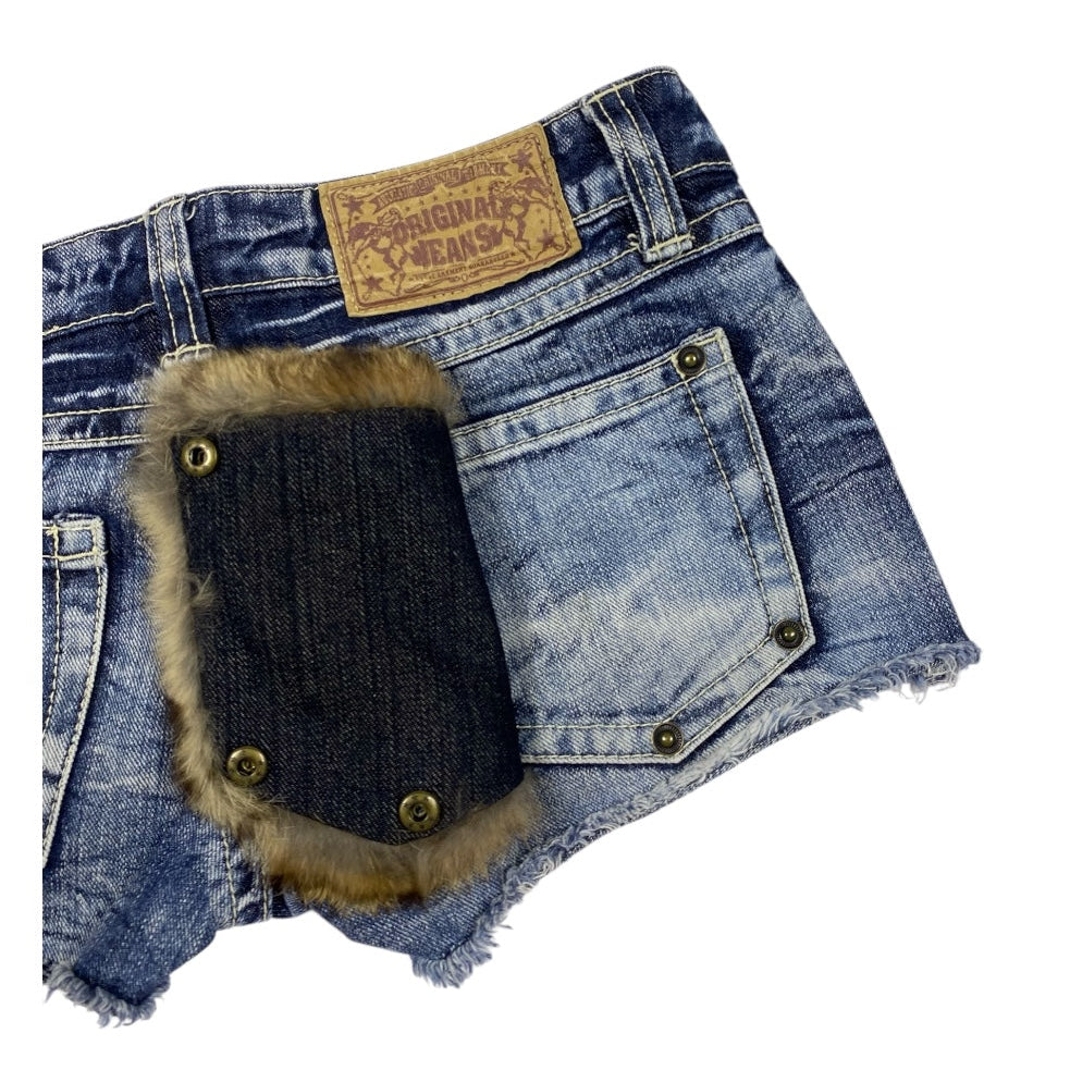 Original Jeans Leopard Fur Pocket Low Rise Denim Shorts