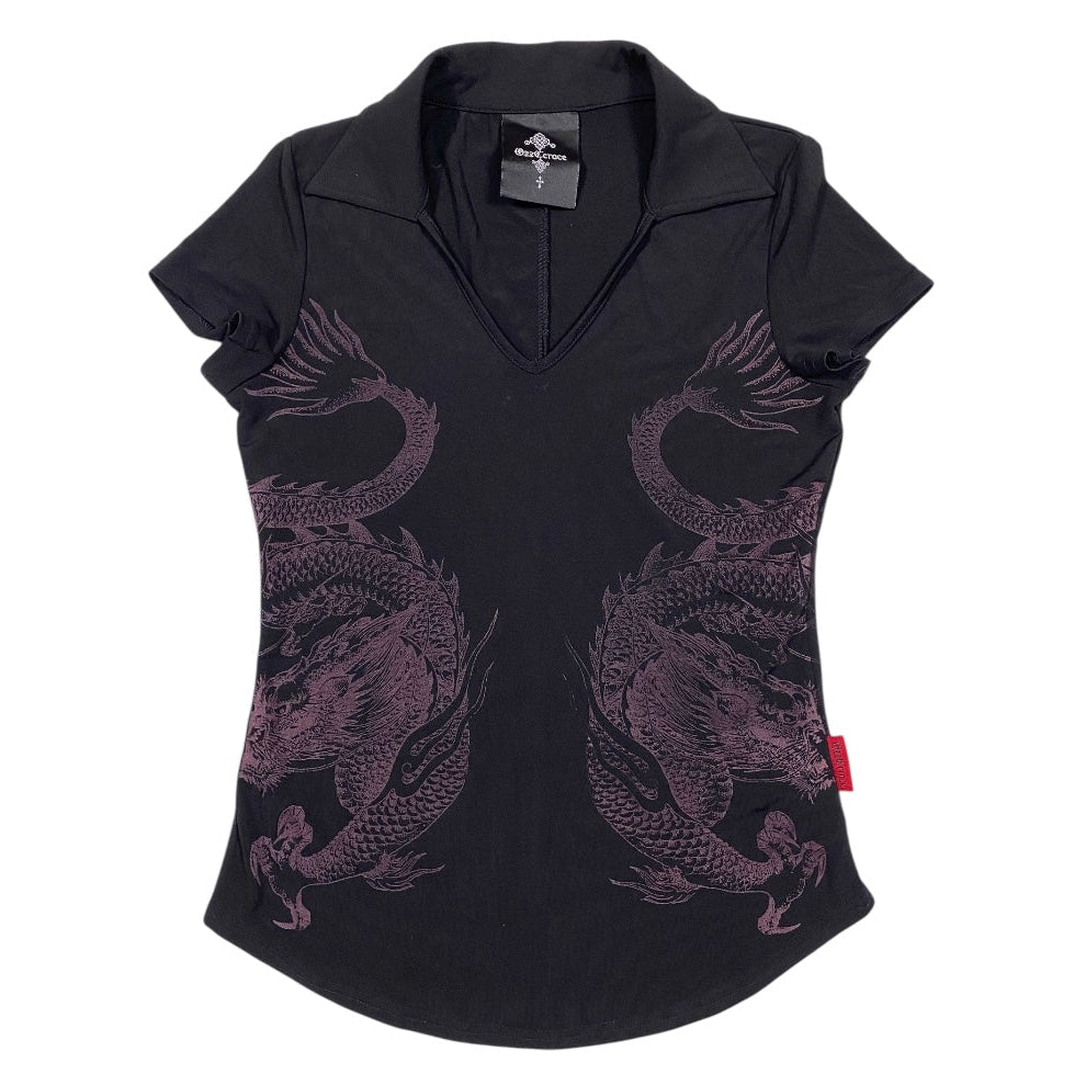 Ozz Croce Dragon Graphic Collared Short Sleeve Top