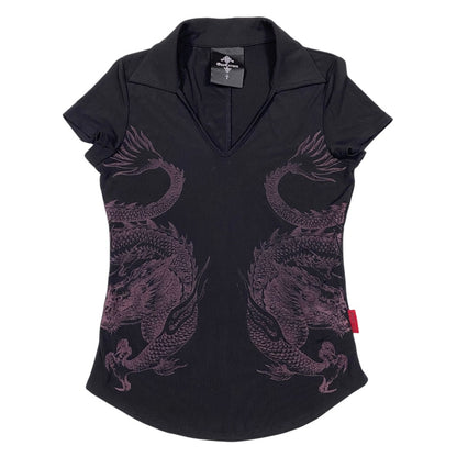 Ozz Croce Dragon Graphic Collared Short Sleeve Top