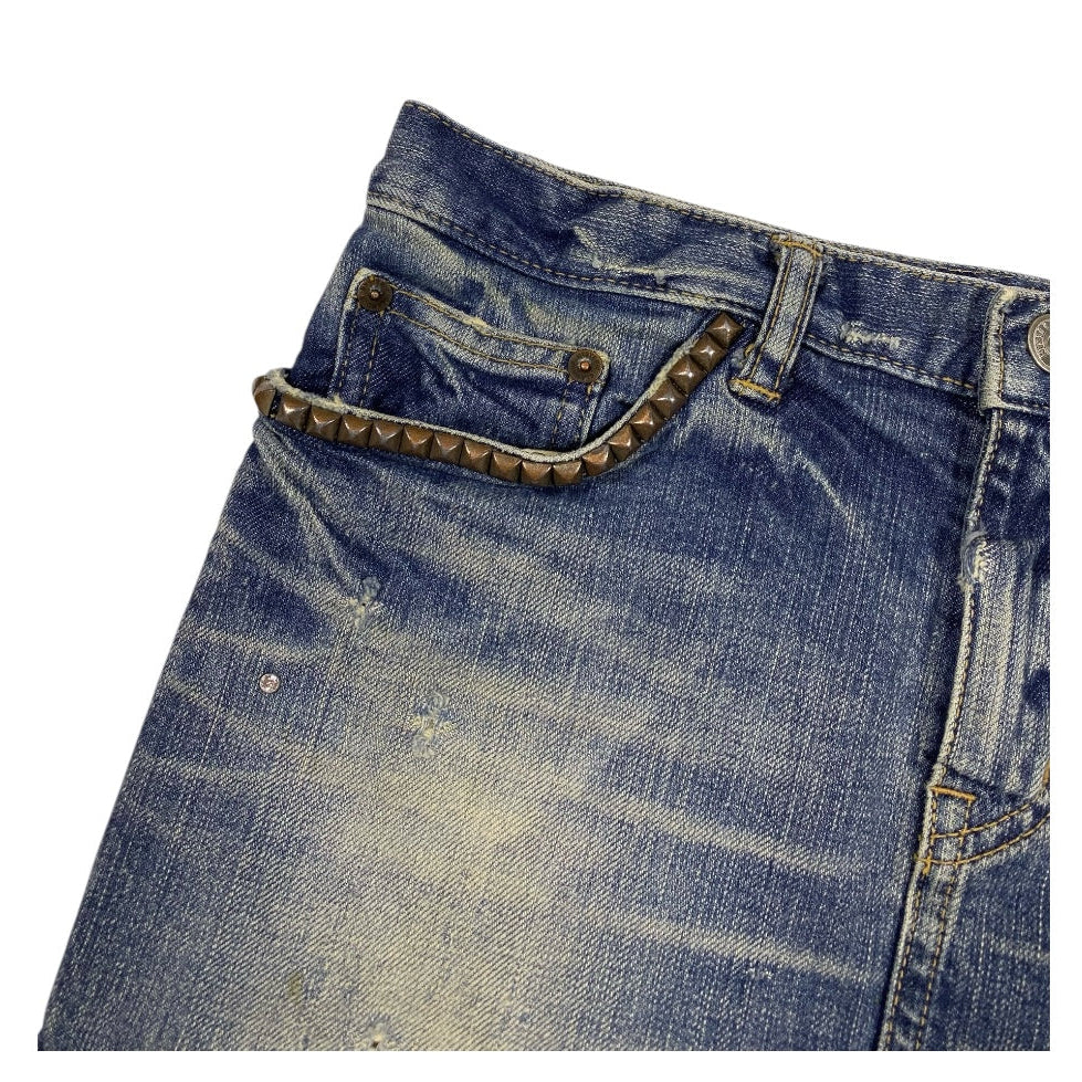 Hysteric Glamour Studded Low Rise Denim Micro Miniskirt