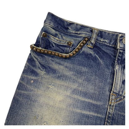 Hysteric Glamour Studded Low Rise Denim Micro Miniskirt