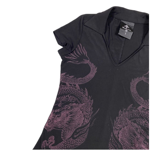 Ozz Croce Dragon Graphic Collared Short Sleeve Top