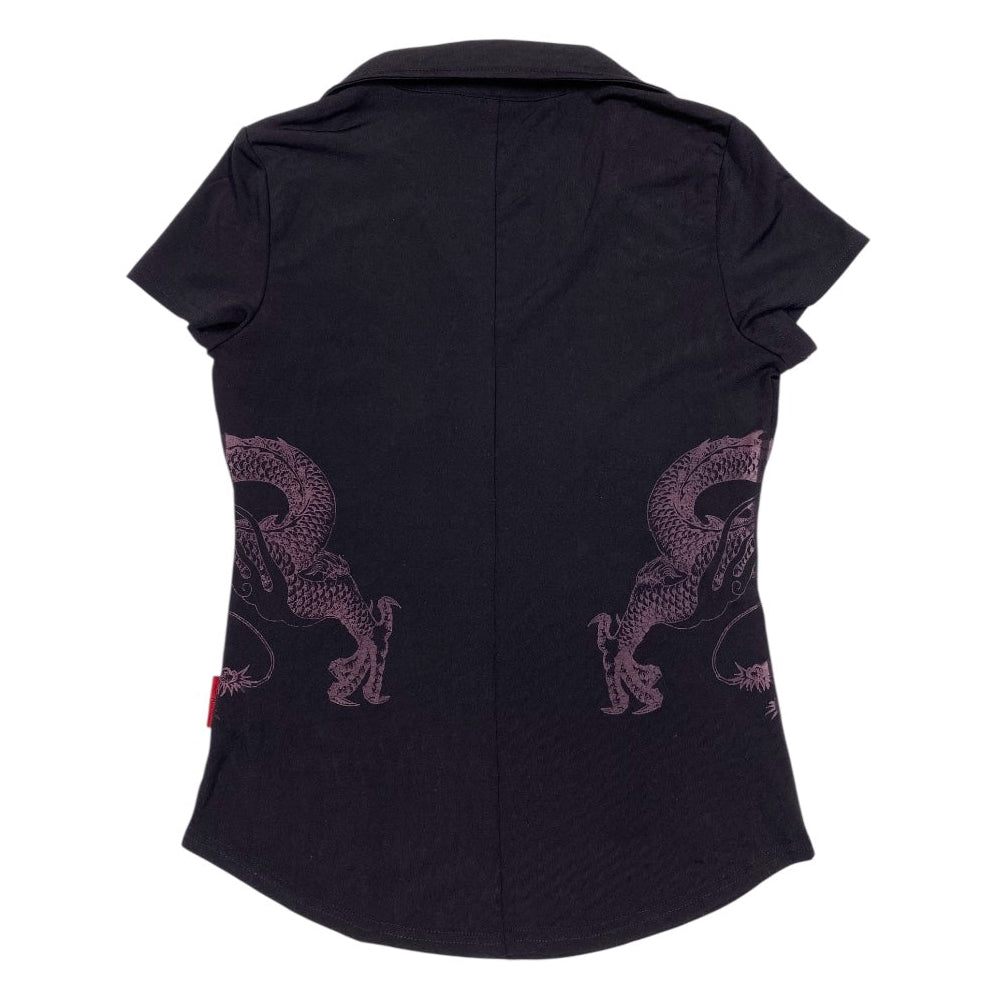 Ozz Croce Dragon Graphic Collared Short Sleeve Top