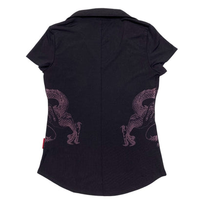 Ozz Croce Dragon Graphic Collared Short Sleeve Top