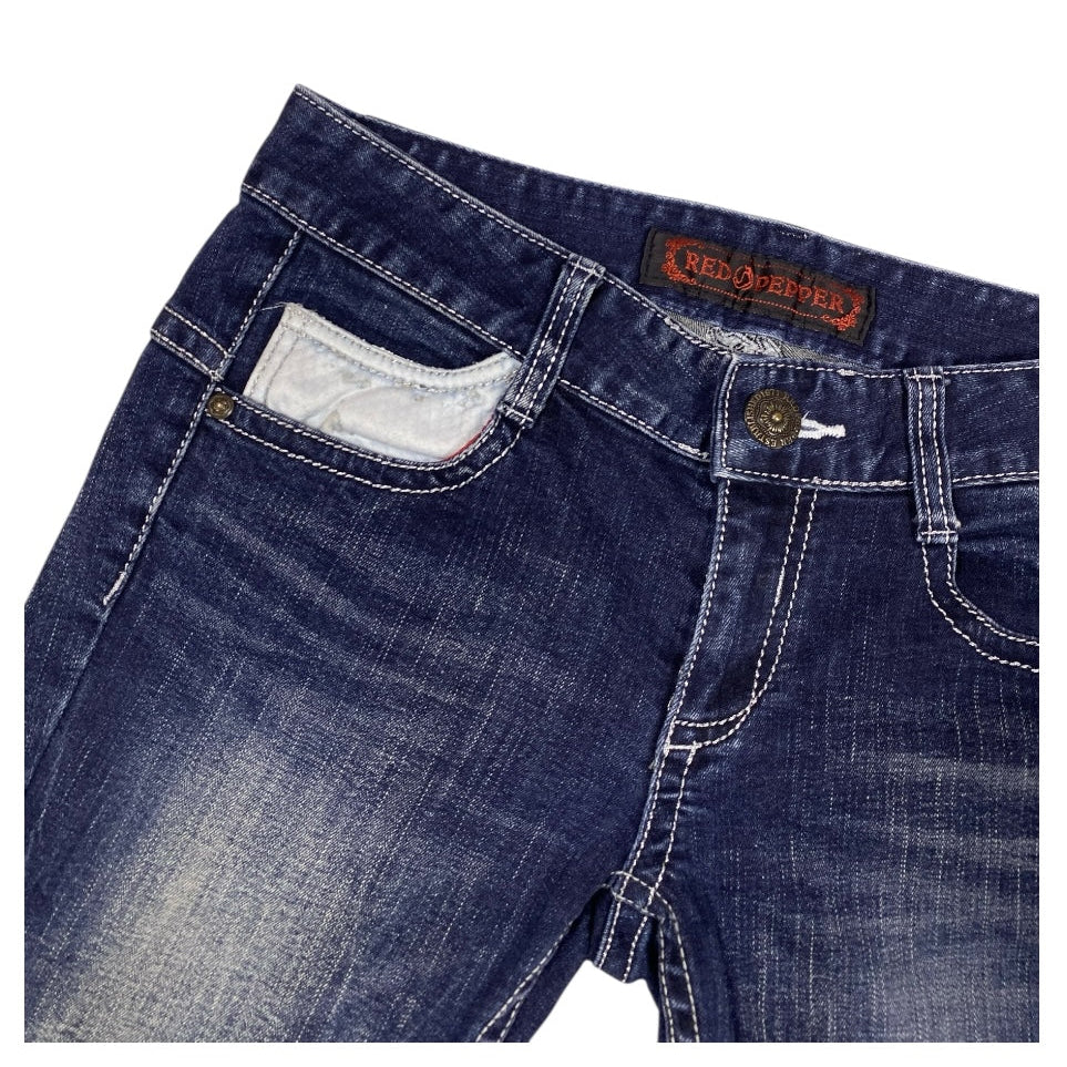 Red Pepper Angel Wing Embroidered Low Rise Flared Jeans