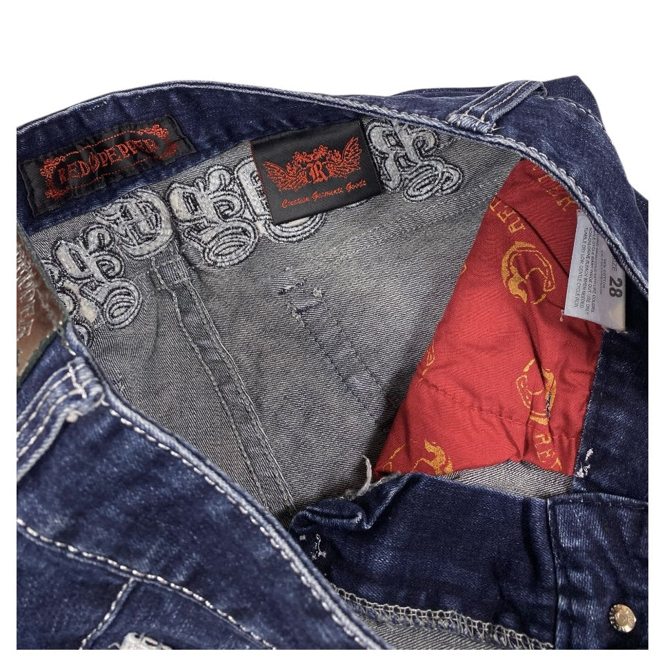 Red Pepper Angel Wing Embroidered Low Rise Flared Jeans