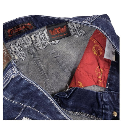 Red Pepper Angel Wing Embroidered Low Rise Flared Jeans