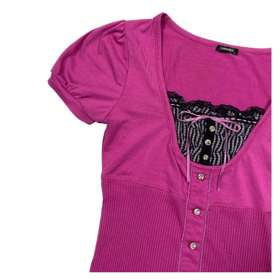 Luccica Puff Sleeve Layered Milkmaid Top