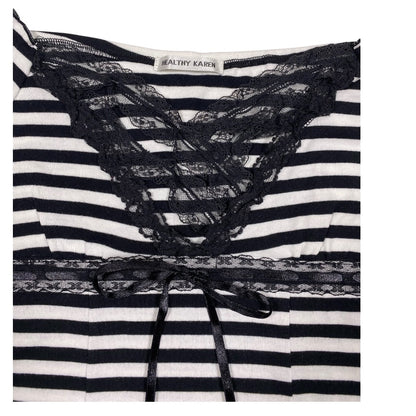 Healthy Karen Striped Lace Milkmaid Top